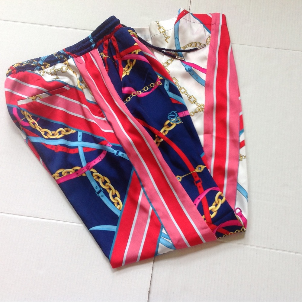 Pinko Pink Pants Blue Red White Gold Chainlink